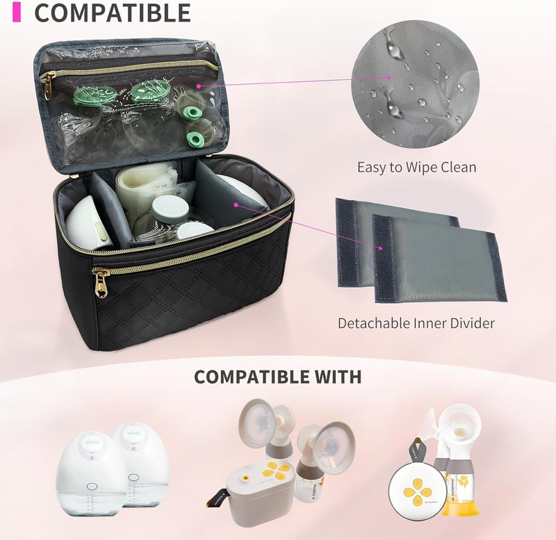 MELINON Wearable Breast Pump Bag for Elvie and Medela Pumps - Compact, Travel-Friendly Pump carrying case with Waterproof Mat - Ideal for Working Moms (Black) - Image 2